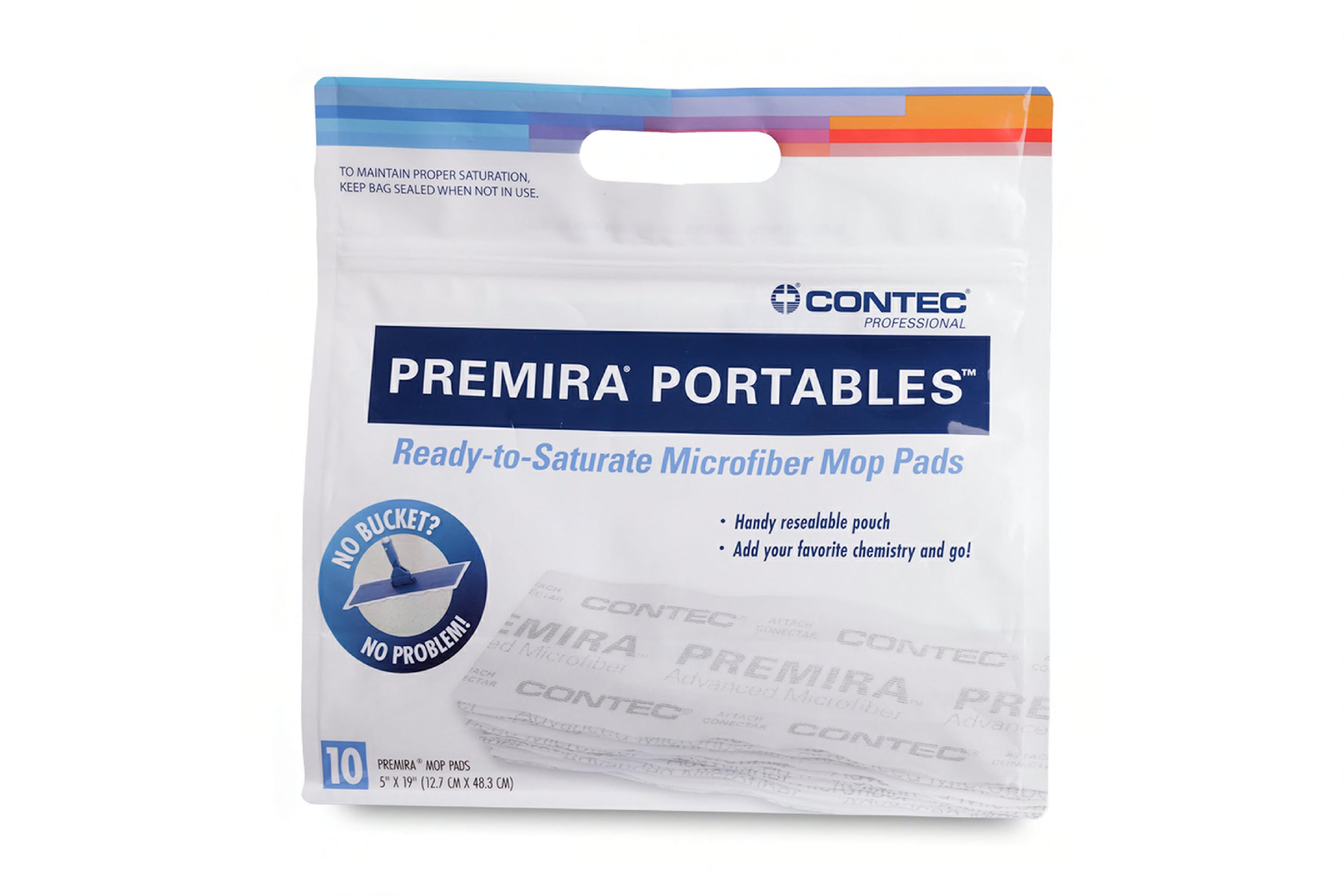 Premira® Portables Mop Pad 5X19 IN Microfiber Kit Saturate On Demand 10 Count/Bag 28 Bags/Case