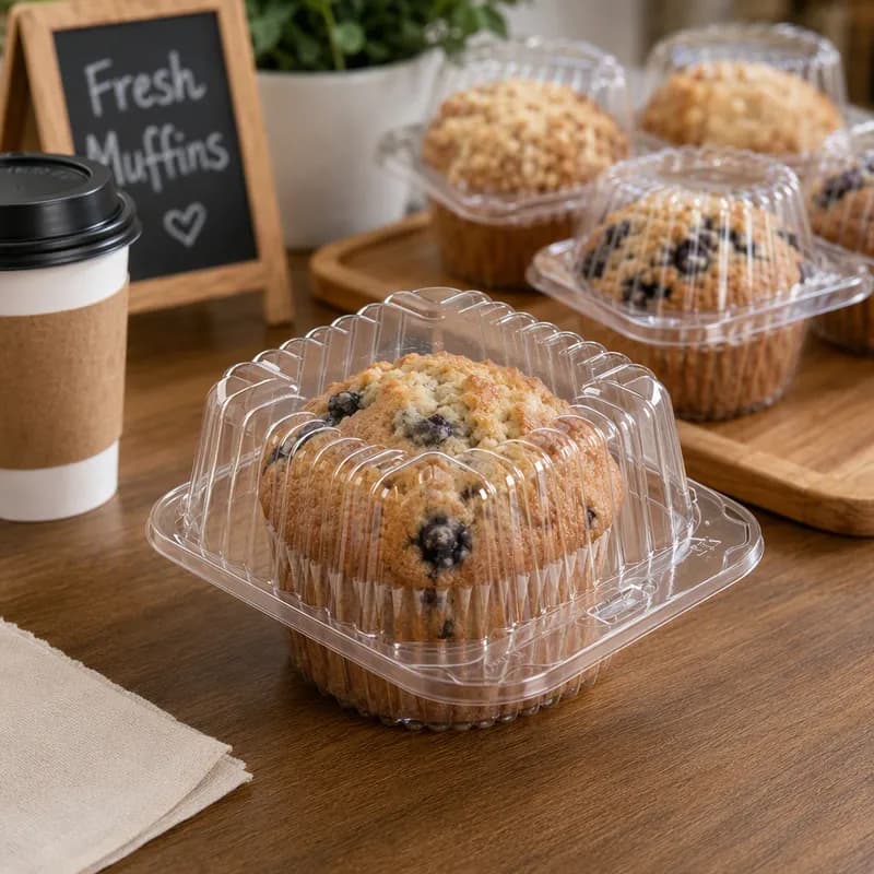 Polar Pak® Muffin Hinged Container With Dome Lid 5.25X5X3.063 IN PET Clear Square 400/Case