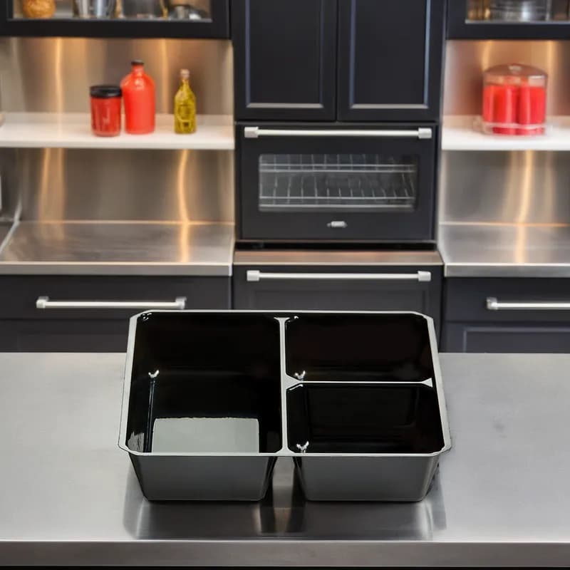 Fresh 'n Clear® GoCube® Take-Out Container Insert 5.12X5.12X1 IN 3 Compartment PET Black 600/Case