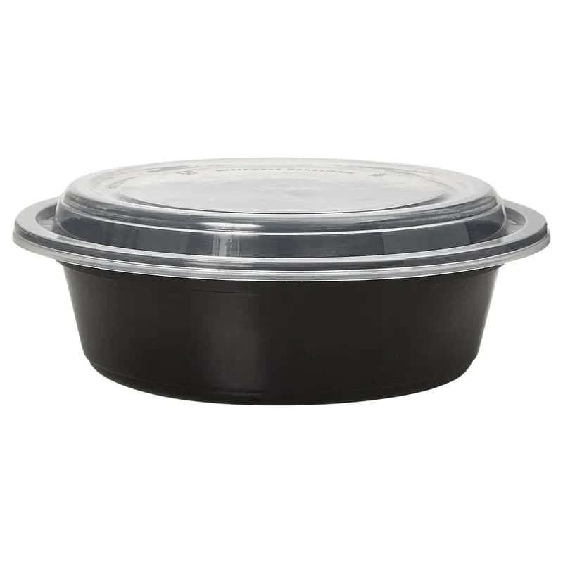 Victoria Bay Take-Out Container Base & Lid Combo 32 OZ PP Black Clear Round Shallow Microwave Safe 150/Case