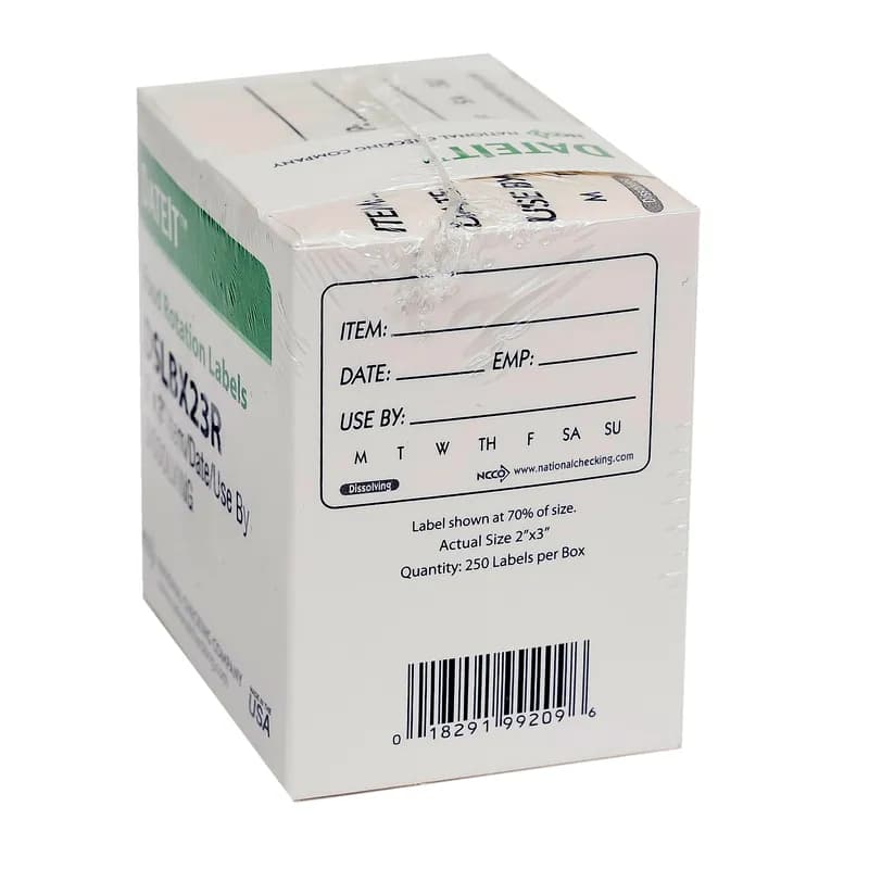 Item Date Use By Food Rotation Label 2X3 IN White Rectangle Dissolvable 250CT 1/Each