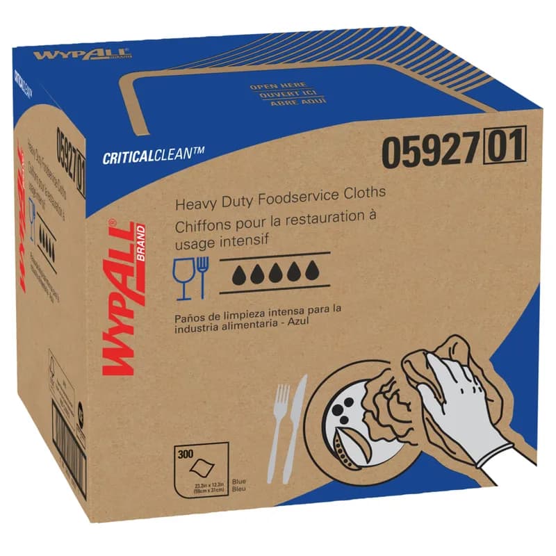 WypAll® Critical Clean Foodservice Cleaning Cloth 23.3X12.3 IN Heavy Duty HydroKnit Blue 1/4 Fold 300/Case