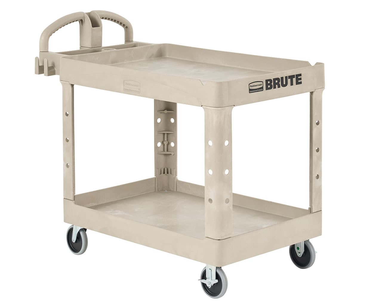 Brute® Transport Cart Medium 44X25.5X39 IN 500 LB Beige Resin Deep Pocket Shelves 5 IN Caster Ergonomic Handle 1/Each