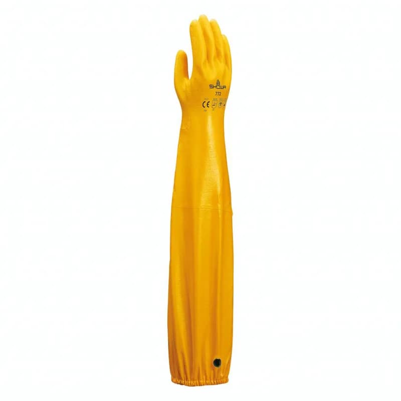 Chemicals Gloves XL Yellow Coated Double Dipped Rubber Latex Shoulder-Length Rough Finish With Elastic 12 Count/Pk