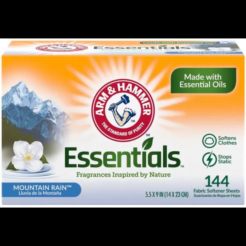 Arm & Hammer™ Essentials Mountain Rain Laundry Softener Sheet 144 Count/Pack 6 Packs/Case 864 Count/Case