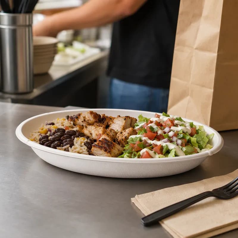 Take-Out Container Base 32 OZ Sugarcane White Oval 300/Case