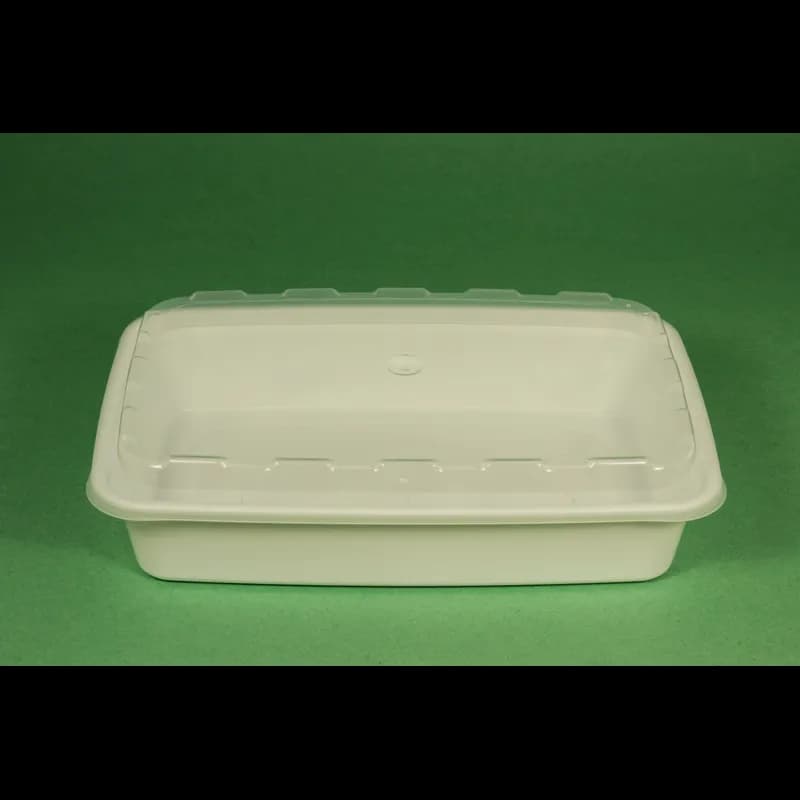 Take-Out Container Base & Lid Combo 12 OZ PP Clear White Rectangle 150/Case