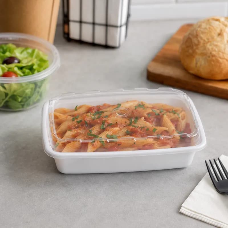 Take-Out Container Base & Lid Combo 12 OZ PP Clear White Rectangle 150/Case