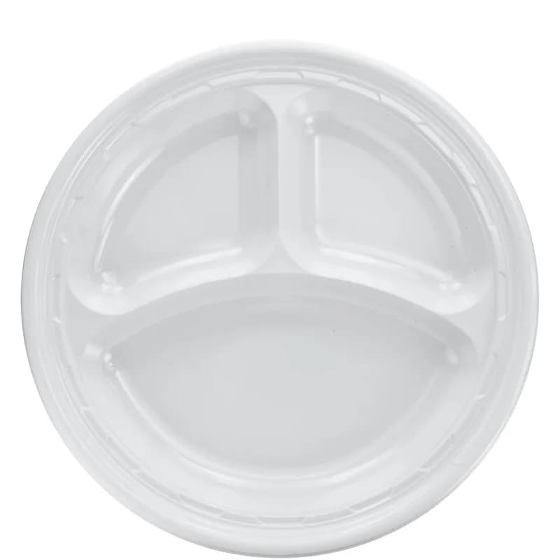 Plate 9 IN 3 Compartment Polystyrene Foam White Round 500/Case