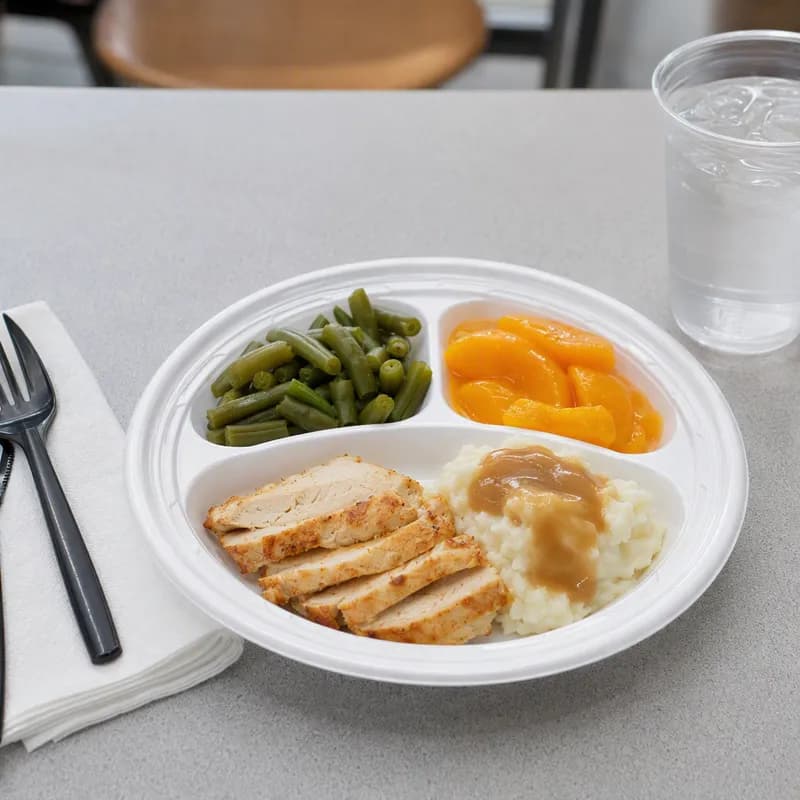 Plate 9 IN 3 Compartment Polystyrene Foam White Round 500/Case