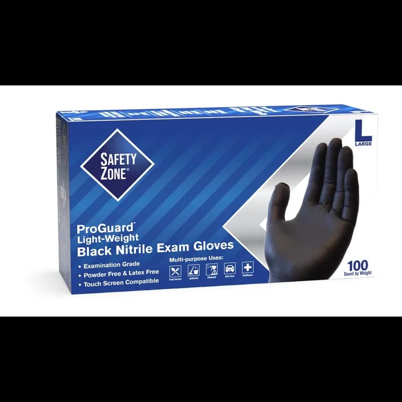 Safety Zone® Gloves Large (LG) Black Economy Nitrile Disposable Powder-Free 1000/Case
