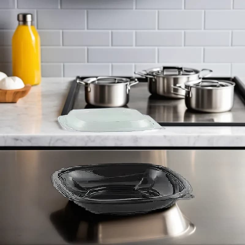 Take-Out Container Base & Lid Combo With Dome Lid 6.85X6.85X2.16 IN RPET Black Clear Square 125/Case
