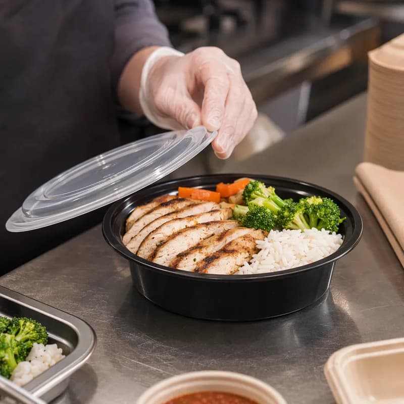 Take-Out Container Base 32 OZ Plastic Black Round Microwave Safe 150/Case