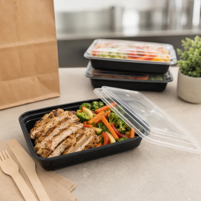 Take-Out Container Base 28 OZ Black Rectangle Microwave Safe 150/Case
