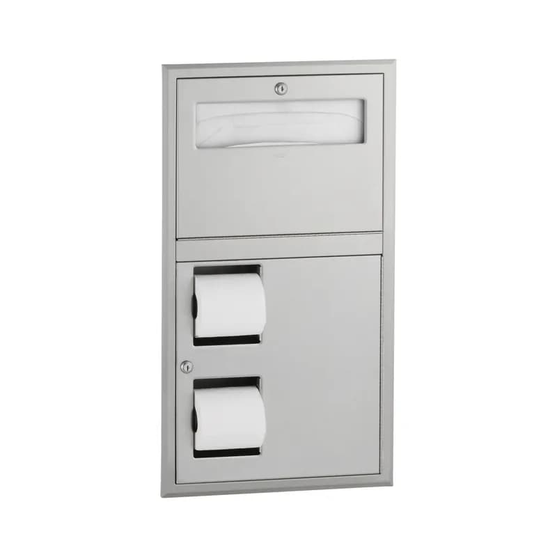 Toilet Paper & Toilet Seat Cover Dispenser 16X29.25 IN Stainless Steel Satin Recessed Double Roll 1/Each