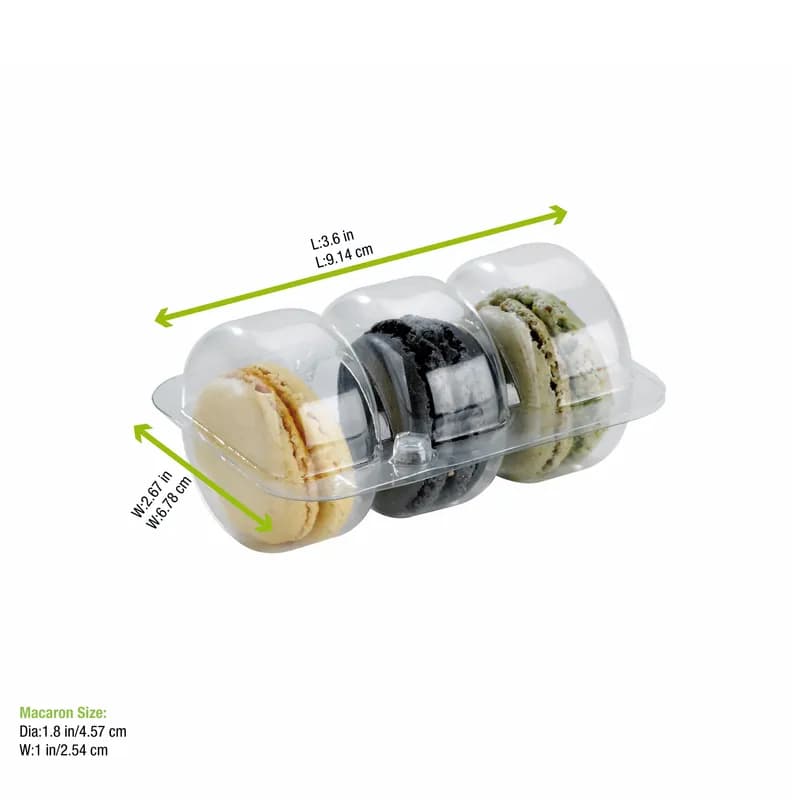 Macaron Container Insert 3 CT 3.6X2.6X0.7 IN Plastic Clear Rectangle 50 Count/Pack 6 Packs/Case 300 Count/Case