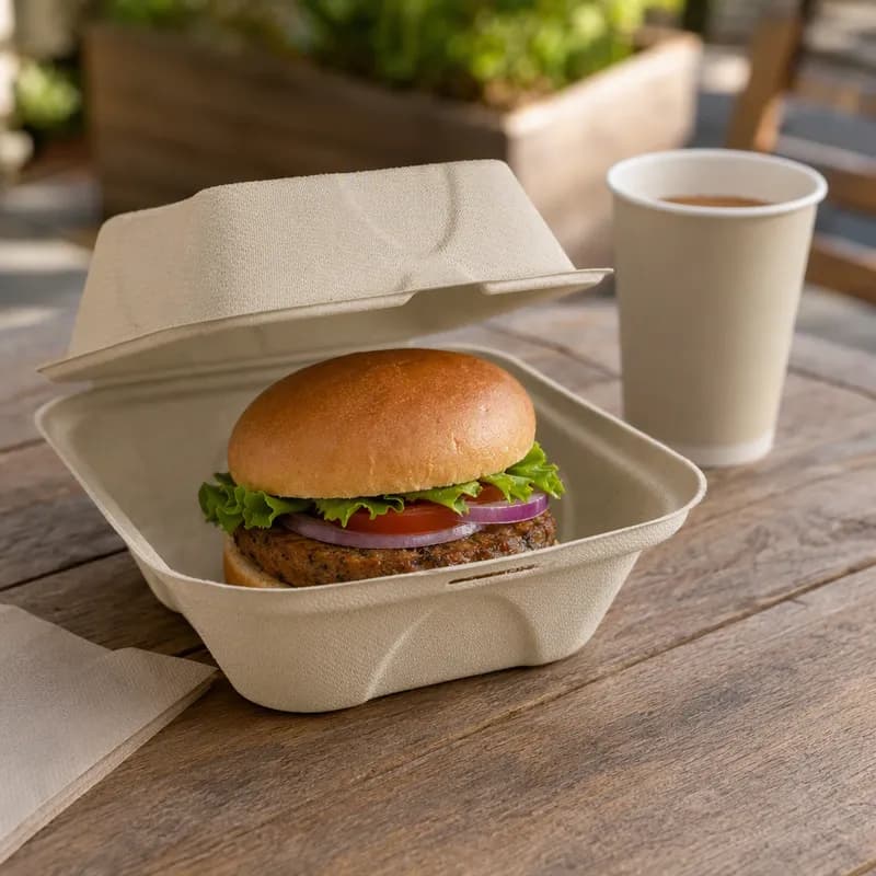 Take-Out Container Hinged With Dome Lid 6X6X3 IN Pulp Fiber Kraft Square 500/Case