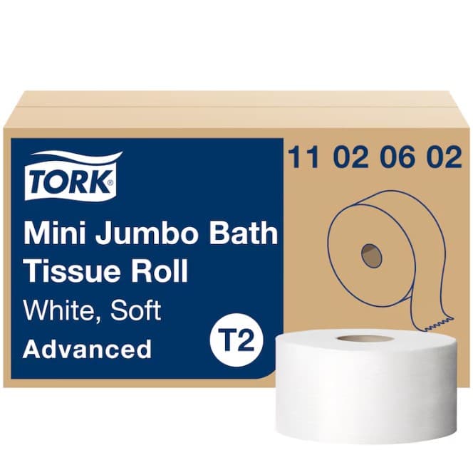 Tork Toilet Paper & Tissue Roll T2 8.38X3.48 IN 750.708 FT 2PLY Jumbo Jr (JRT) Mini Plus 1075 Sheets/Roll 12 Rolls/Case