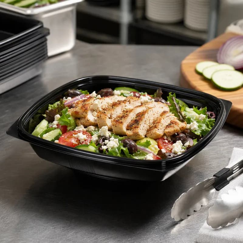 Polar Pak® Bowl & Lid Combo Large (LG) 32 OZ Plastic Black Square 150/Case