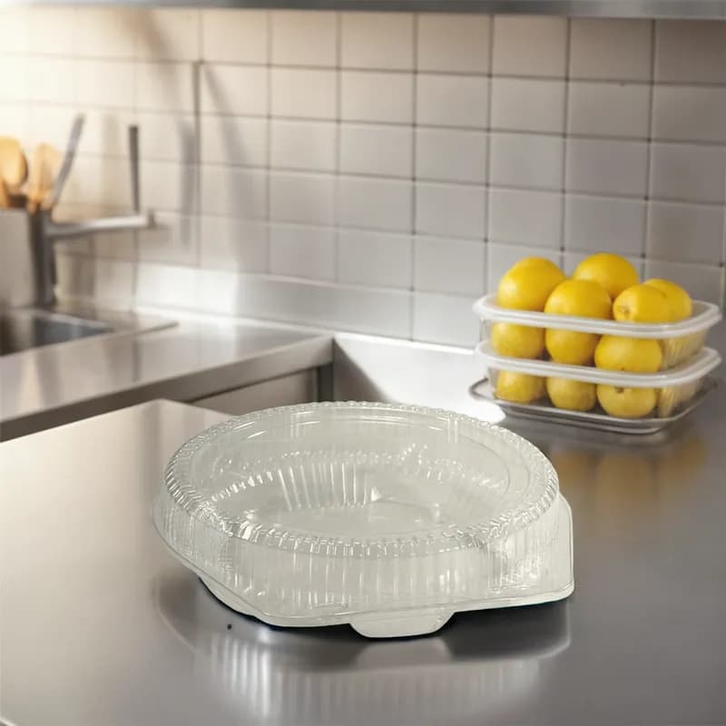 Pie Hinged Container With Dome Lid 10 IN OPS Clear Round Shallow 100/Case