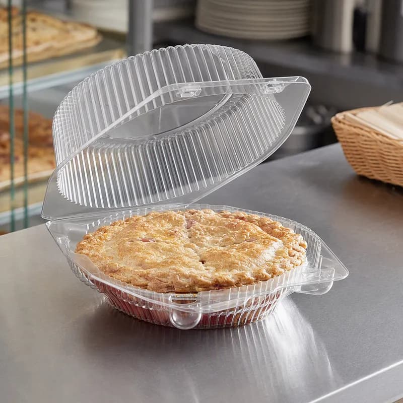 Essentials Pie Large Sandwich Hinged Container 7X7.375X3.3125 IN RPET Clear Round Deep 300/Case