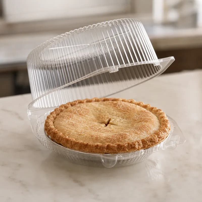 Essentials SureLock Pie Hinged Container With High Dome Lid 8.875X9.25X4.5 IN RPET Clear Round 150/Case