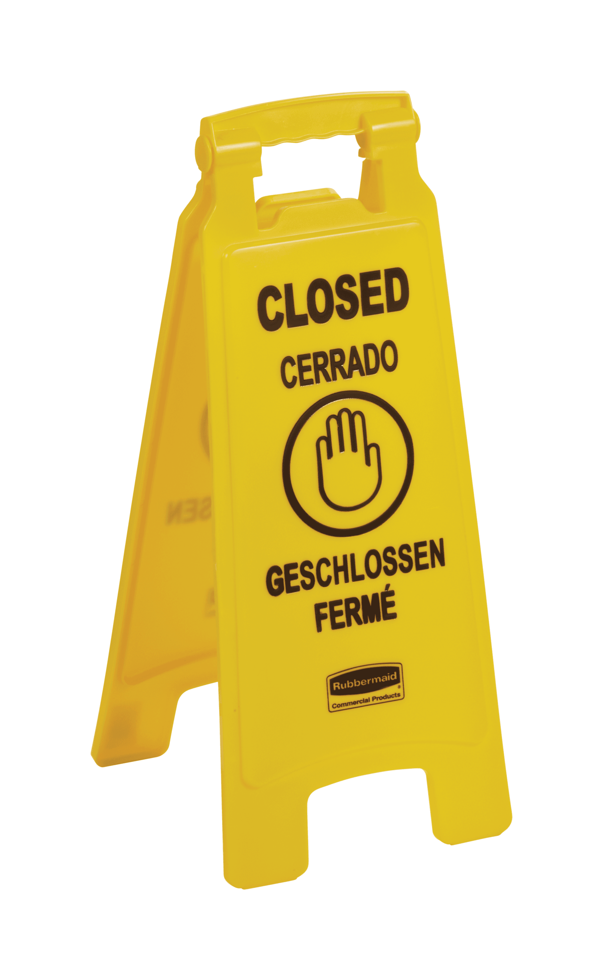 Closed Floor Sign Yellow Plastic Multilingual 2-Sided 1/Each