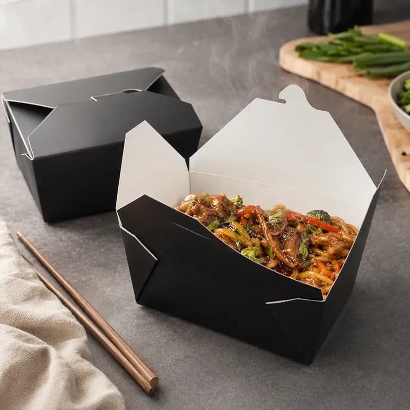 Bio-Pak® #4 Take-Out Box Fold-Top 8.75X6.5X3.5 IN Paper Black Rectangle 160/Case