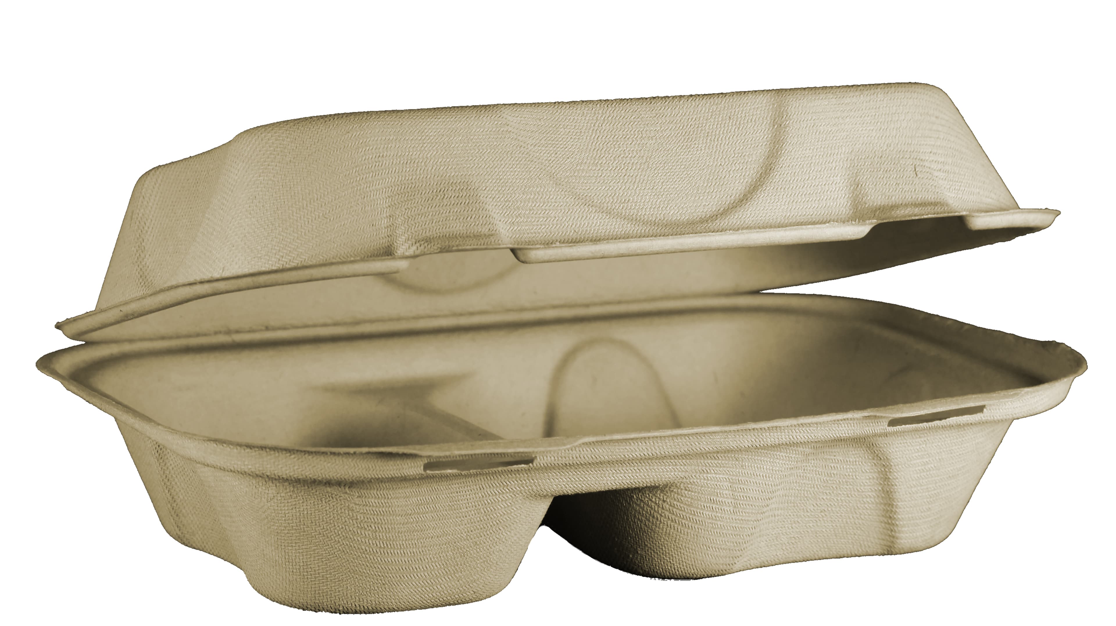 Take-Out Container Hinged 9X6X3 IN 2 Compartment Plant Fiber Bamboo Natural Rectangle Freezer Safe Soak-Proof 500/Case