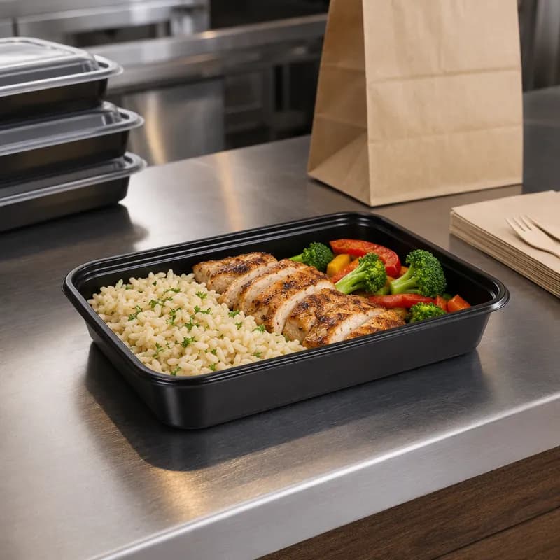 Take-Out Container Base 10.75X7.5X1.75 IN PP Black Rectangle 200/Case