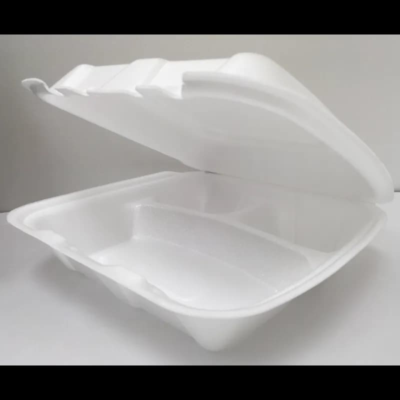 Regal Take-Out Container Hinged 9X9X4 IN 3 Compartment Polystyrene Foam White Vented Grease Resistant 200/Case