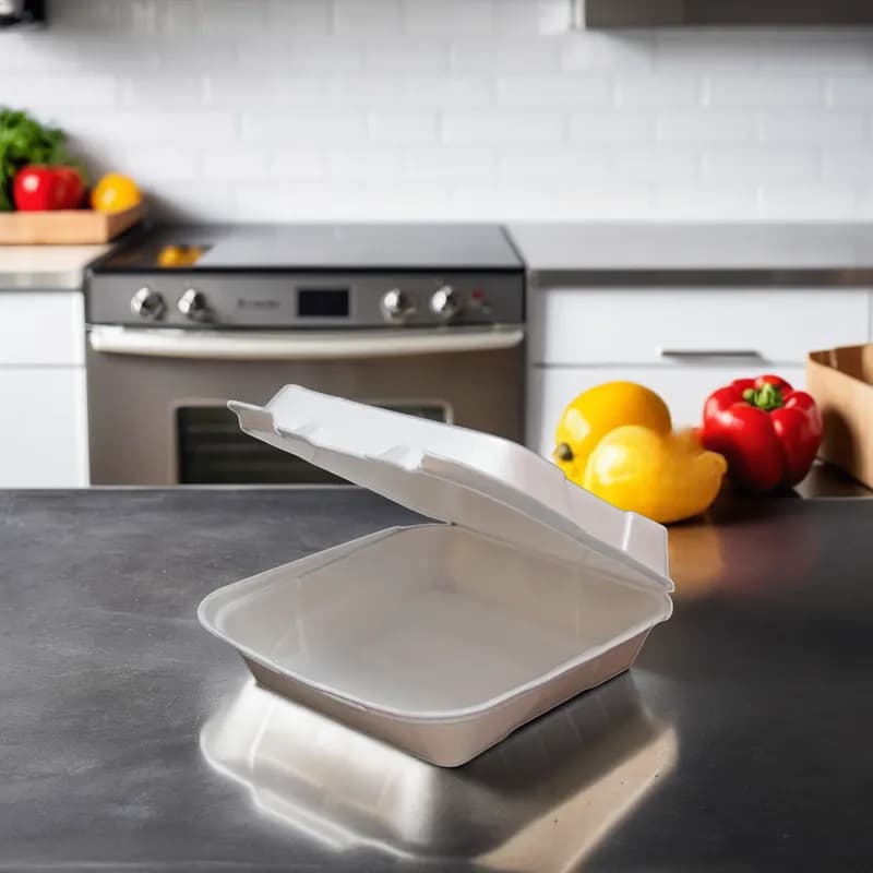 Regal Take-Out Container Hinged 8X8X3 IN Polystyrene Foam White Vented Grease Resistant 200/Case