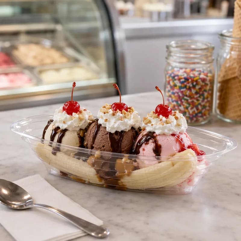 Banana Split Dessert Container Base 8 OZ OPS Clear 500/Case