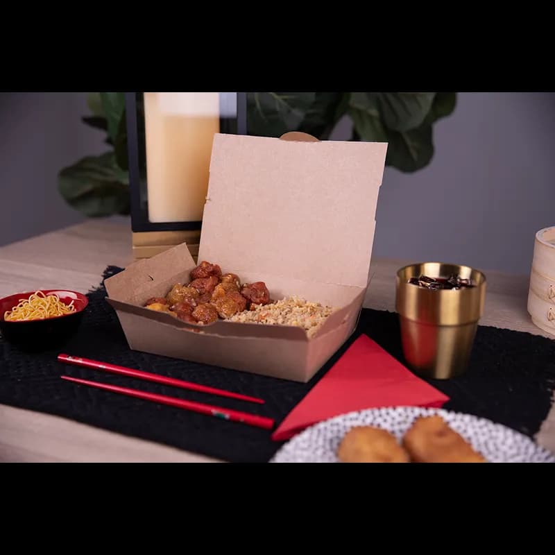 ChampPak #3 Take-Out Box Fold-Top 7.75X5.5X2.5 IN Kraft Vented 200/Case