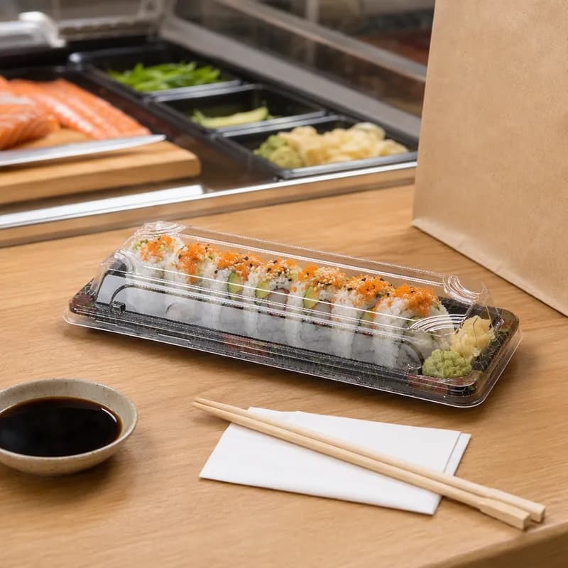 #1 Sushi Take-Out Tray Base & Lid Combo 8.5X3.5X0.75 IN Plastic 400/Case
