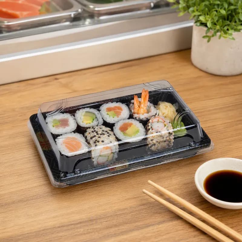 #8 Sushi Take-Out Tray Base & Lid Combo 6.5X4.5X0.75 IN Plastic 400/Case