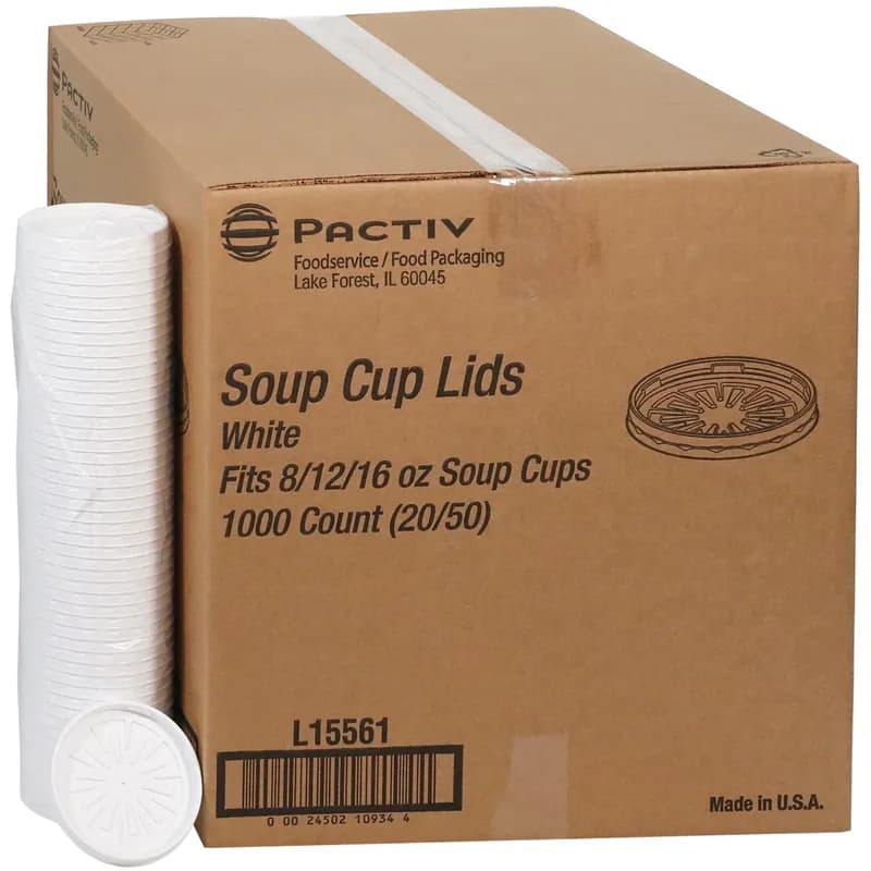 Lid Flat 3.9X0.5 IN HIPS OPS White Round For 8-12-16 OZ Container 1000/Case