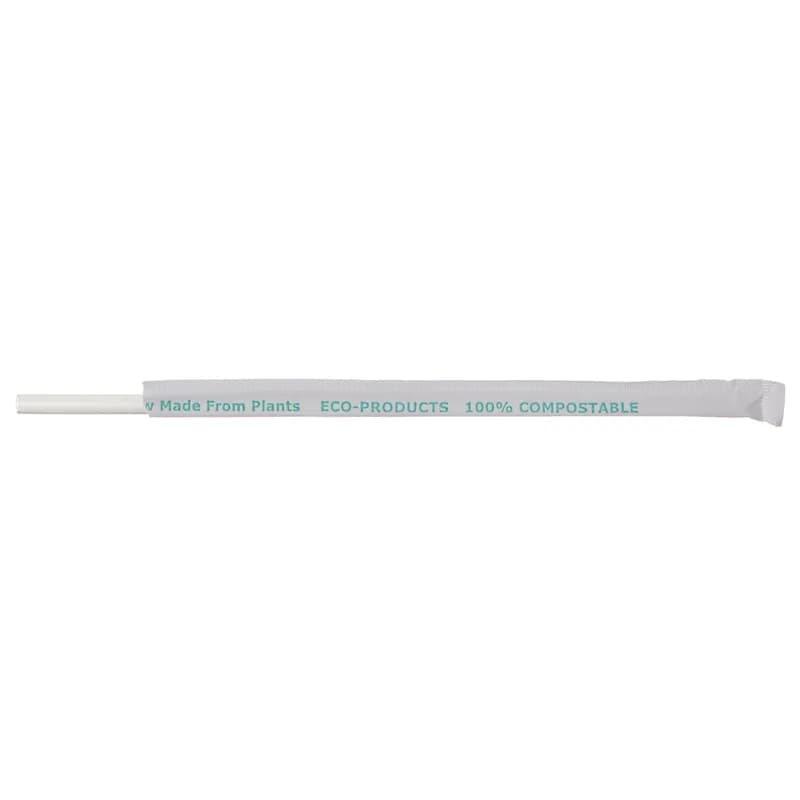 Jumbo Straw 0.2X7.75 IN Corn Plastic Clear Paper Wrapped 9600/Case
