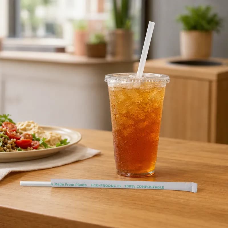 Jumbo Straw 0.2X7.75 IN Corn Plastic Clear Paper Wrapped 9600/Case