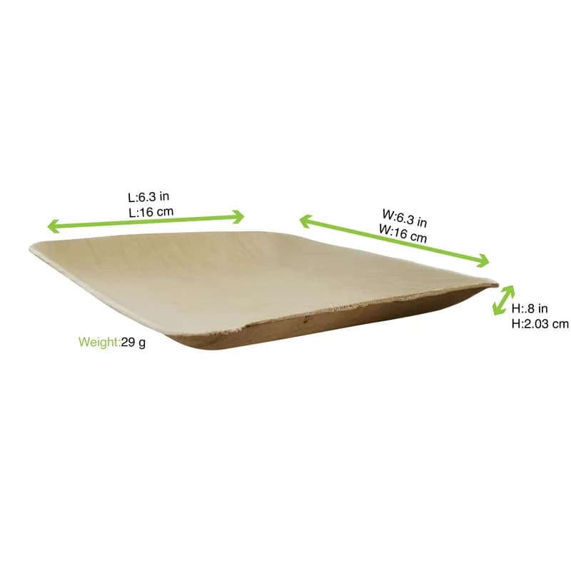 Plate 6.3X6.3X0.8 IN Palm Leaf Natural Square 25 Count/Pack 4 Packs/Case 100 Count/Case
