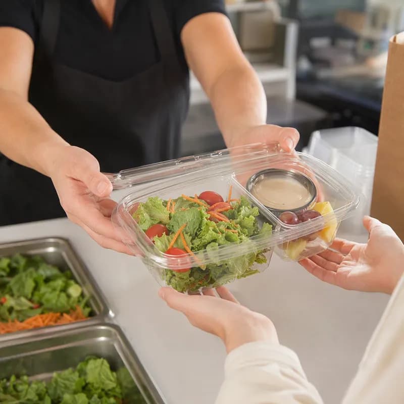Deli Container Hinged 24 OZ 2 Compartment PET Clear Rectangle 240/Case