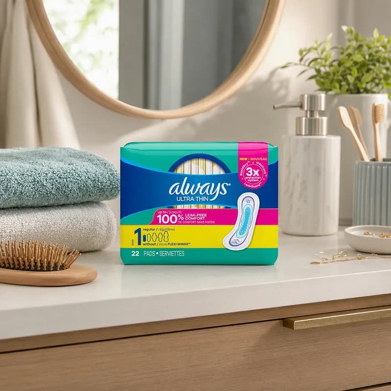 Always® Ultra Thin Size 1 Pad Unscented With Wings Regular 6/Case