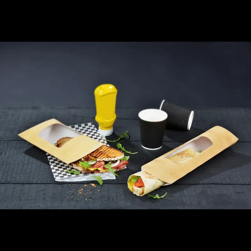 Take-Out Box 7.9X5.9X2.2 IN Paper Kraft With Window Oven Safe Freezer Safe 25 Count/Pack 10 Packs/Case 250 Count/Case