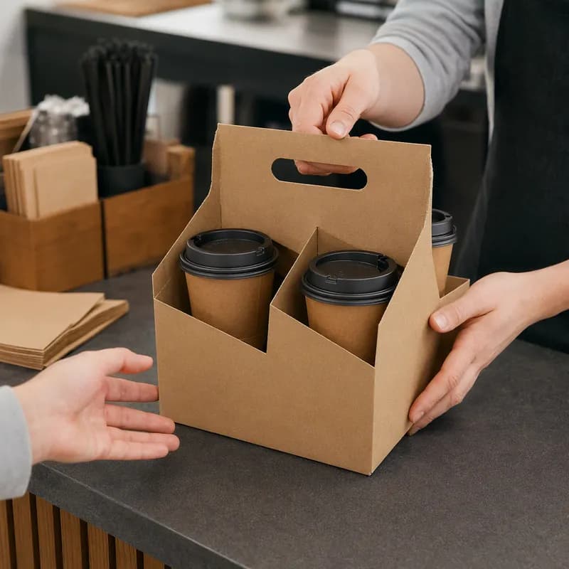 Cup Carrier & Tray 9X9X8.5 IN 4 Compartment Cardboard Kraft 200/Case
