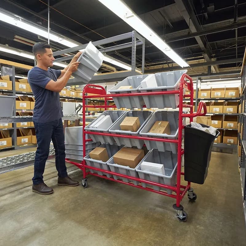 Tote Picking Cart 58.13X22.38X13.13 IN Red With Angled Shelves 1/Each