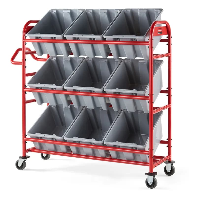 Tote Picking Cart 58.13X22.38X13.13 IN Red With Angled Shelves 1/Each