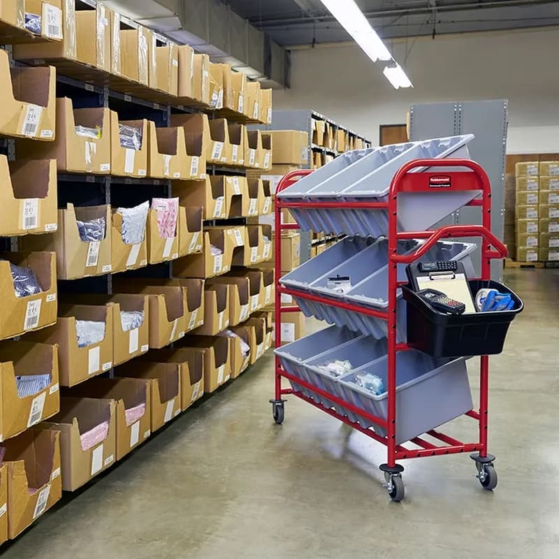 Tote Picking Cart 58.13X22.38X13.13 IN Red With Angled Shelves 1/Each