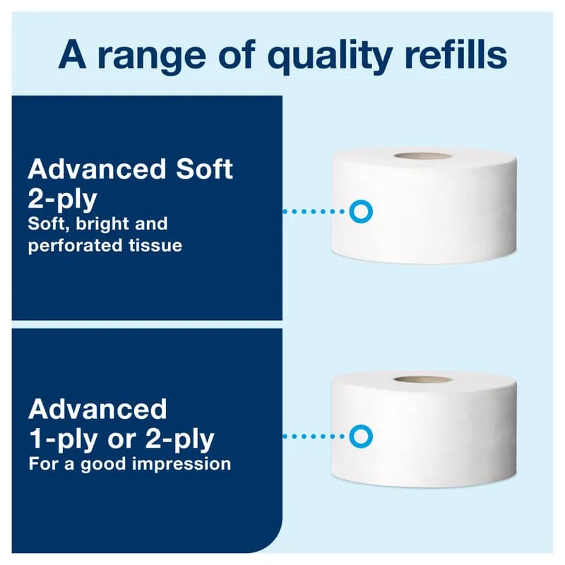 Tork T2 Toilet Paper Dispenser Plastic Wall Mount White 2-Roll Side-by-Side Jumbo Jr (JRT) Elevation Range 1/Case