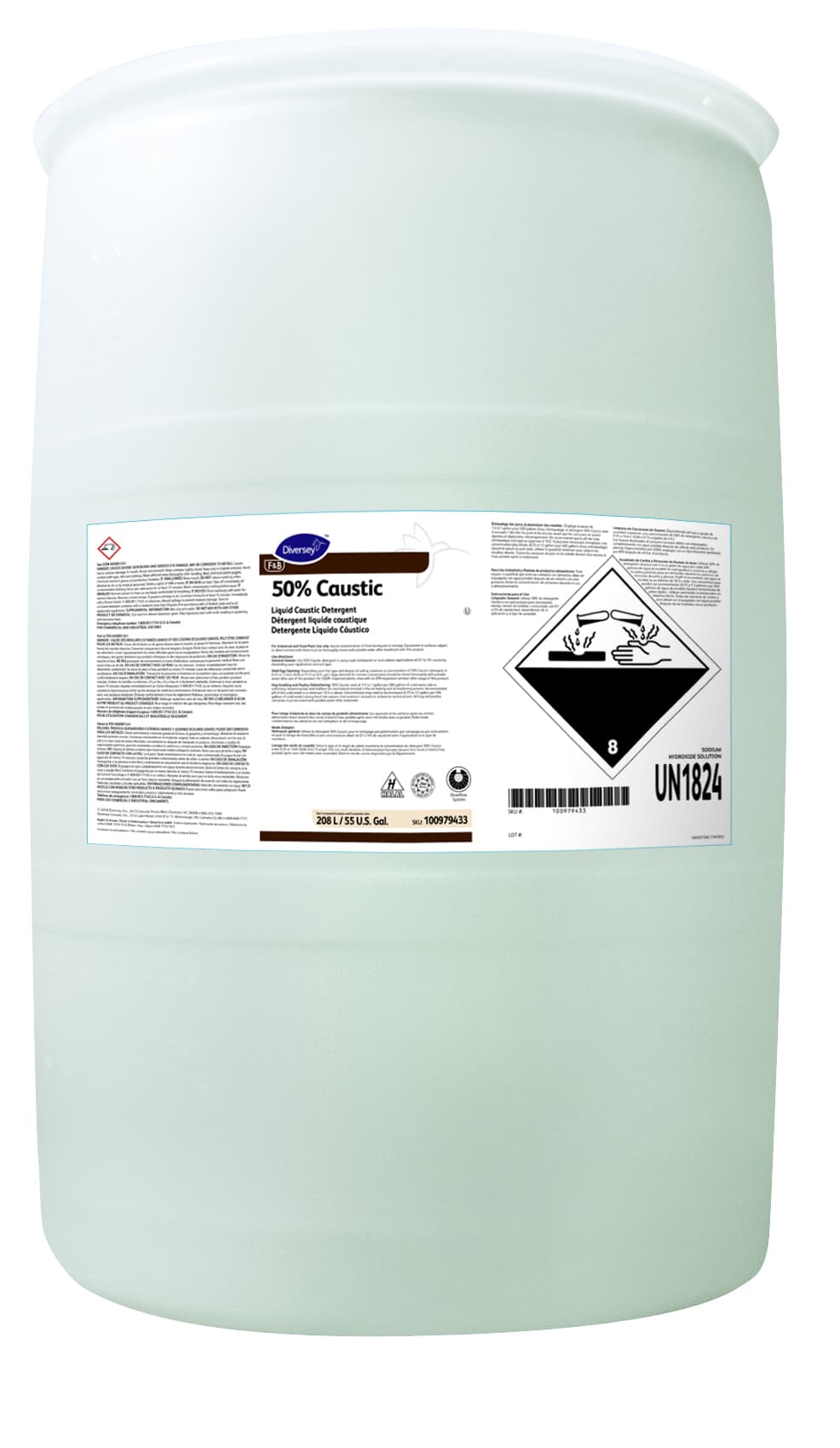 Diversey Odorless Detergent 54 GAL Liquid Caustic Kosher 1/Drum