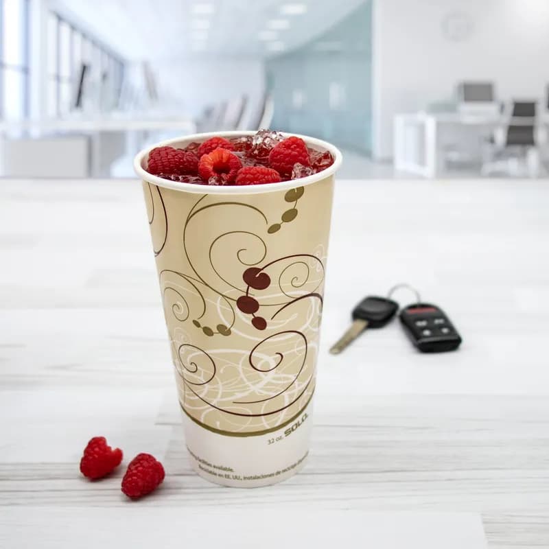 Solo® Cold Cup 32 OZ Double Sided Poly Paper (DSP) Multicolor Symphony® Stock Print 40 Count/Pack 12 Packs/Case